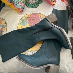 Free People Blue Leather Knee-High Boots